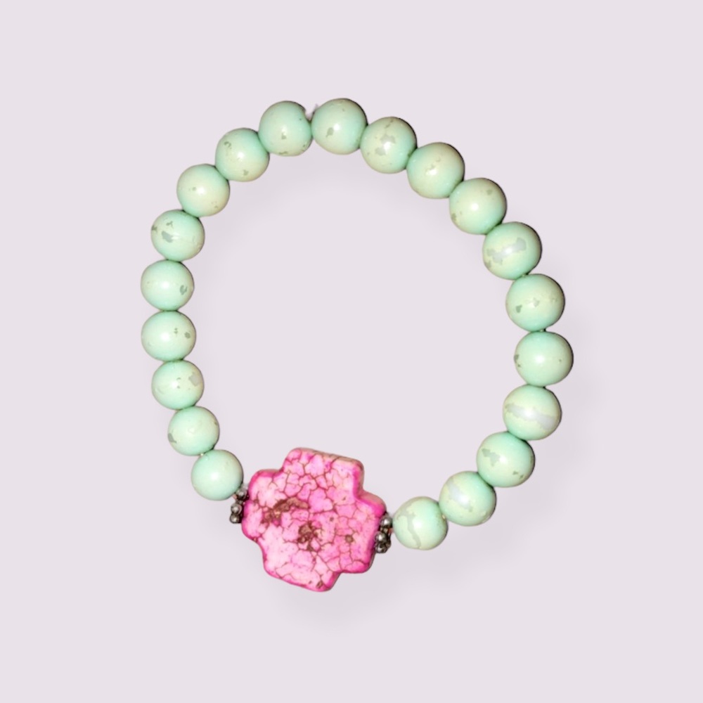 Pink Cross Turquoise Beaded Bracelet